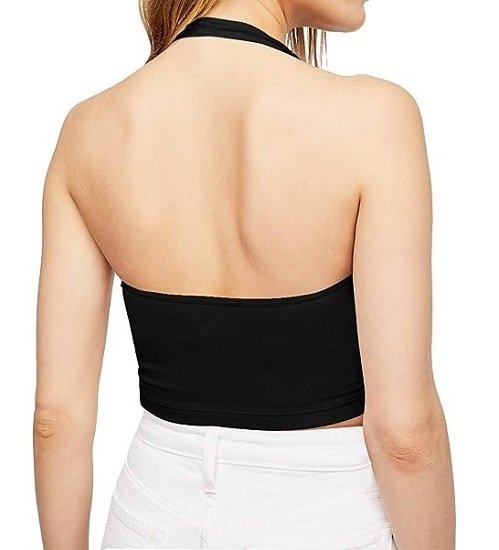 Women's Cropped Halter Top V Neck Cropped Tank Top Sleeveless Backless Top