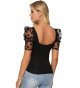 Women's Sweetheart Neck Mesh Puff Sleeve Slim Fitted Tee Top