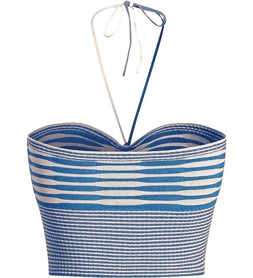 Women's Striped Tie Backless Halter Top Sleeveless Knitted Crop Cami Tank