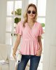 Women's Tops V Neck Eyelet Tops Ruffle Sleeves Ruffle Blouses Summer Casual T-Shirts