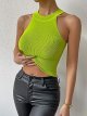 Women's Halter Tops Rib Knit Cropped Tank Top Summer Sleeveless Slim Tops