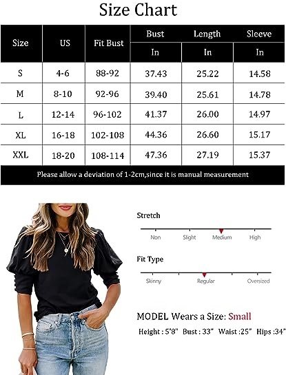 Women's Casual Tops Puff Sleeve Loose Blouses T Shirts
