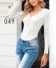 Womens Long Sleeve Shirts V Neck Crop Tops Button Up Asymmetrical Hem Fitted T-Shirts