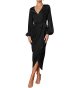 Women's Long Satin Puff Sleeve Wrap V Neck Ruffled Drawstring Maxi Dress