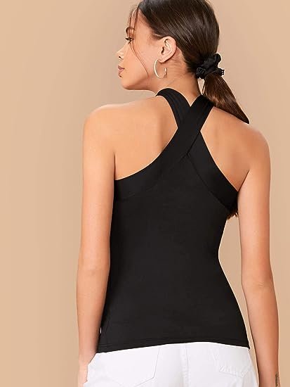 Women's Solid Criss Cross Halter Top Sleeveless